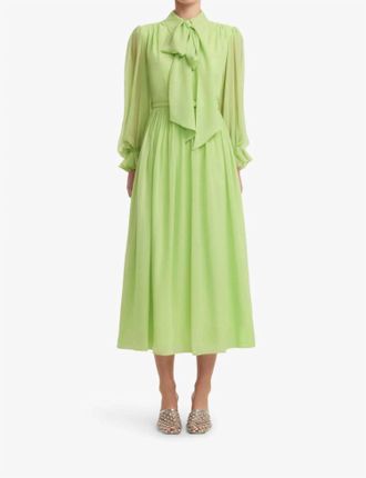 LEO LIN Cassie Tie Neck Midi Dress In Juniper Green