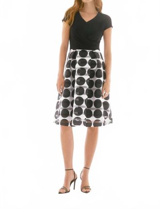 Joseph Ribkoff Stripe Polka Dot Fit And Flare Dress In Black/vanilla