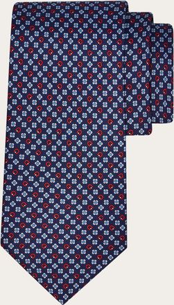 Ferragamo Men Gancini flower print silk tie Blue