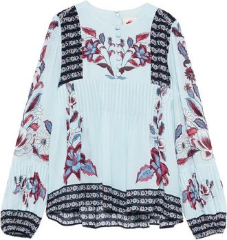 Farm Rio Marcelle Floral-print Pleated Blouse