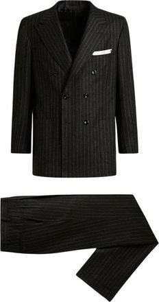Kiton Krijtstreep Wol Kasjmier Pak - Heren - Business pakken - Zwart - M - Wol - Kostuums