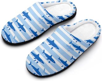 Generic Blue White Striped Sharks Mens Slippers Comfortable And Non-slip Cotton Slipper Shoe for House