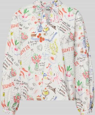 Emily van den Bergh Regular Fit Bluse im Allover-Look mit Schn&uuml;rung in Offwhite, Gr&ouml;&szlig;e 36
