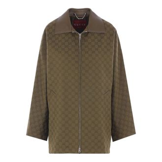 Gucci GG Monogram Leather-collar Coat