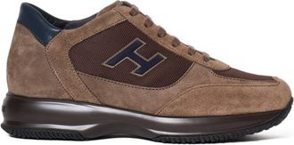 Hogan Brown Suede And Technical Fabric Interactive Sneakers