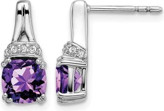 Diamond2Deal 14k White Gold Amethyst and Diamond Earrings