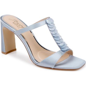 Badgley Mischka Pacifica Block Heel Sandal in Mist Blue Satin at Nordstrom, Size 7.5