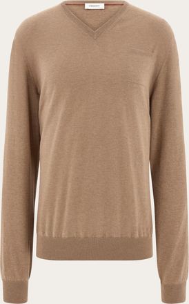 Ferragamo Men V-neck sweater with pocket detail Beige