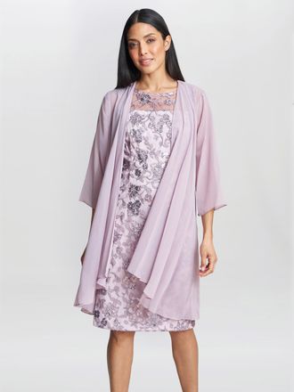 Gina Bacconi Womens Gladys Embroidered Shift Dress And Jacket - Blush - Size 10 UK