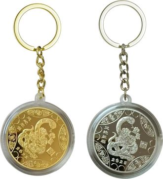Generic 2025 Year of The Snake Coin, 2 Pieces Lucky New Year Commemorative Coin Keychain, Good Fortune Purse Pendant, Purse Bag Accessories for Chinese Friend