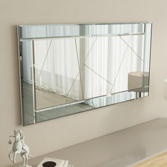 Dmora Espejo Ovaro, Detalles Geom&eacute;tricos, Forma Rectangular, Estructura Transparente, 120x60h Cm Blanco Fum&eacute;