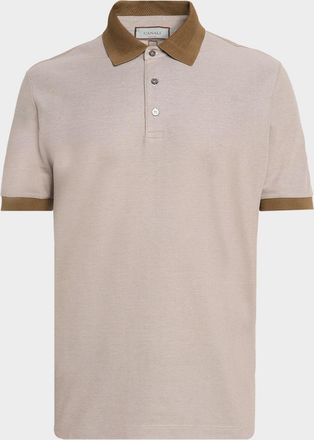 Canali Mens Contrast-Trim Cotton Pique Polo Shirt