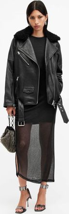 AllSaints Leather Vendra Relaxed Fit Leather Biker Jacket, Size: XS
