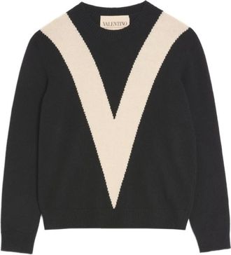 Valentino Garavani Maglia Girocollo - Heren - Ronde hals truien - Zwart - L - Wol - Truien & Vesten