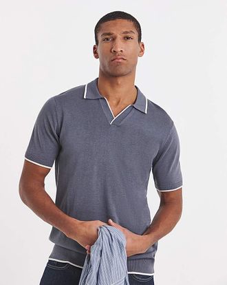 Jacamo Tipped Knitted Short Sleeve Polo