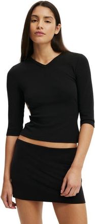 Cotton On Womens 90S V Neck &frac34; Sleeve in Black at Nordstrom, Size Xx-Small