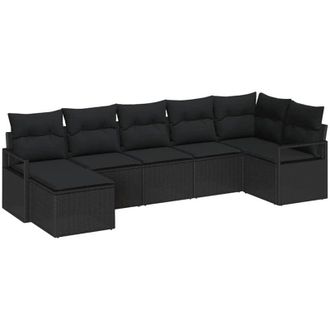 vidaXL Conjunto De Sof&aacute; De Jard&iacute;n 7 Pcs Negro Polirat&aacute;n Vidaxl