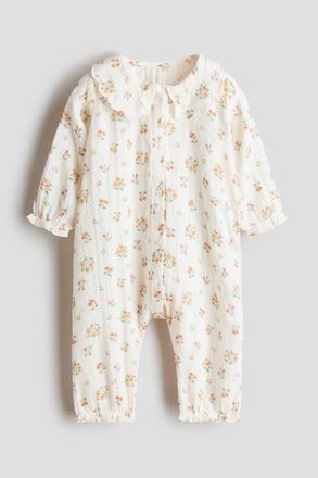 H&M Cotton Muslin Romper Suit in Cream/floral at Nordstrom, Size Newborn