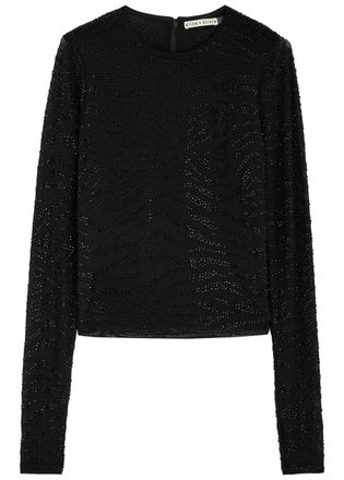Alice & Olivia Delaina Embellished Tulle top - Black - S (UK8-10 / S)