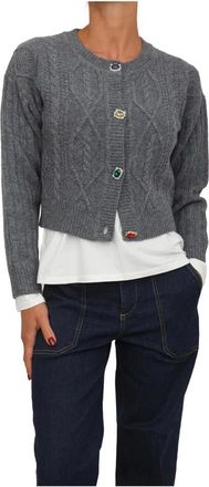 Liu Jo Truien & Vesten, Dames, Grijs, M, Wol, Wollen vest met strass-knopen