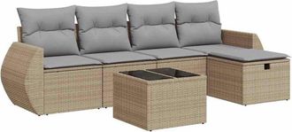 vidaXL Vidaxl - Juego De Sof&aacute;s Jard&iacute;n Con Cojines 6 Pzas Rat&aacute;n Sint&eacute;tico Beige