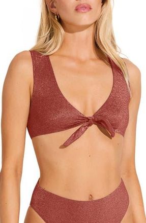 Vitamin A Cassia Shimmer Tie Front Bikini Crop Top in Pink at Nordstrom Rack, Size Medium