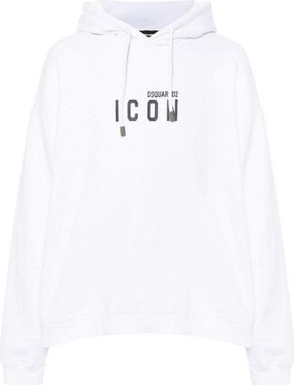 Dsquared2 Mens White Hoodie Black Icon Logo Cotton - Size X-Large