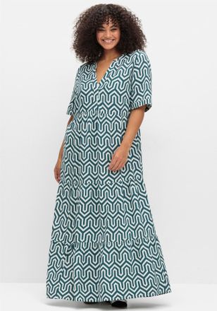 Sheego Maxikleid SHEEGO Maxikleid, Damen, Gr. 44, Normalgr&ouml;ssen, blau (petrol, gemustert), 100% Viskose, gemustert, lang, V-Ausschnitt, Kleider Maxikleid
