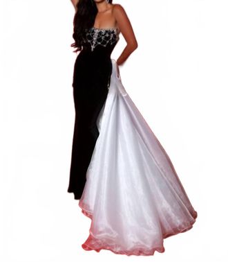 Johnathan Kayne Strapless Organza Gown In Black
