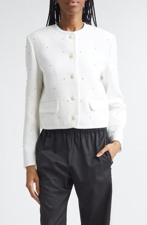Golden Goose Rhinestone Boxy Boucl&eacute; Jacket in Off-White at Nordstrom, Size 2 Us