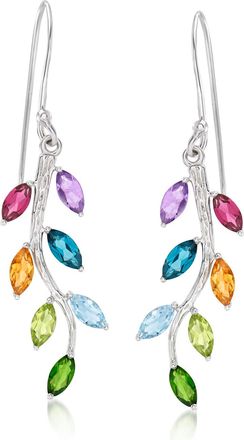 Ross-Simons Multi-Gemstone Vine Drop Earrings in Sterling Silver