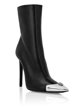 Philipp Plein Leather Boots High Heels Mid Skull Strass Women in Black at Nordstrom, Size 37