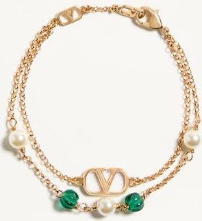 Valentino Garavani Bracciale VLogo Signature In Metallo, Perle E Vetro Godronato Donna ORO M