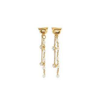 Ferragamo Earrings, female, Yellow, Size: ONE SIZE Gancini Crystal Pearl Earrings