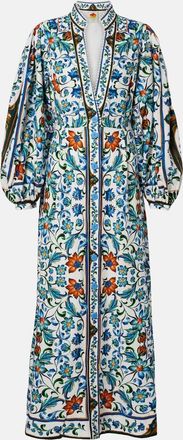 Farm Rio Flora Tile linen-blend maxi dress