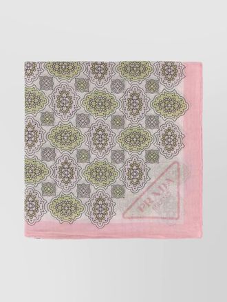 Prada patterned cotton scarf with fringed edges
