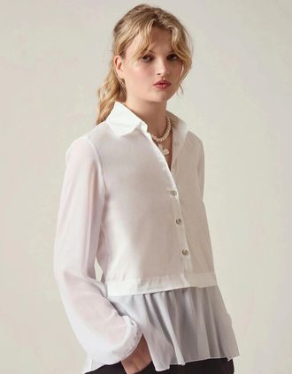 James Lakeland Womens White Contrast Hem Blouse - Size: 12