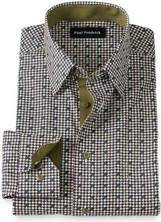 Paul Fredrick Tailored Fit Comfort Stretch Non-iron Check Dress Shirt With Contrast Trim