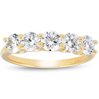 Pompeii3 1 1/4 Ct Lab Grown Diamond Five Stone Wedding Ring 14k Yellow Gold U Prong