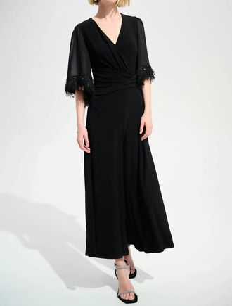 Joseph Ribkoff Chiffon Sleeves Wide Leg Jumpsuit In Black