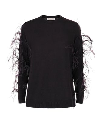 Valentino Feather-Trimmed Virgin Wool Sweater