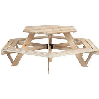 vidaXL Mesa De Picnic Hexagonal 6 Ni&ntilde;os Agujero Sombrilla Madera Abeto Vidaxl