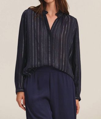 Velvet Cynthia Long Sleeve Boho Top In Navy