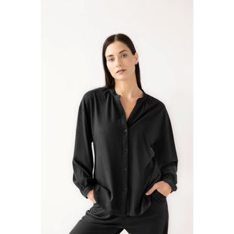 Salua Mandarin Collar Soft Pima Cotton Pajamas in Black at Nordstrom, Size X-Small
