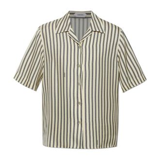 Versace Overhemden, Dames, Beige, M, Het Meandros Zijden Shirt
