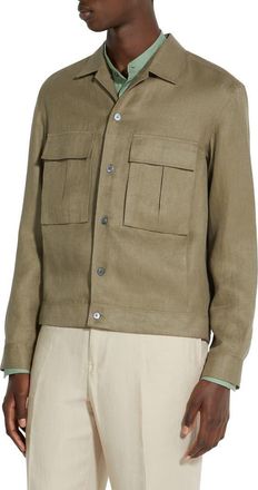 Ermenegildo Zegna Oasi Linen Twill Overshirt in Lichene at Nordstrom, Size X-Large