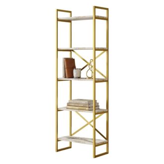 Dmora Estanter&iacute;a Trecenta, Biblioteca 5 Estantes, Instalaci&oacute;n Libre, Usable Como Divisor De Espacio, 58x30x175h Cm Blanco M&aacute;rmol