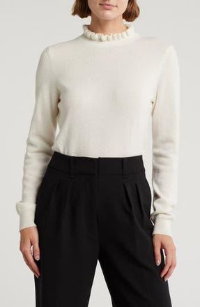 Sofiacashmere Ruffle Mock Neck Cashmere Sweater in Ivory at Nordstrom Rack, Size Small