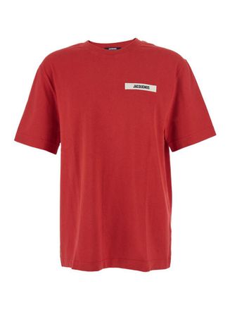 Jacquemus Le T-Shirt Gros Grain Red T-Shirt With Logo Patch On The Front In Cotton Man