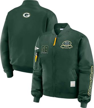 WEAR by Erin Andrews Womens WEAR by Erin Andrews Green Green Bay Packers Patch Full-Zip Bomber Jacket at Nordstrom, Size Xx-Large